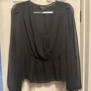 Express Black Peplum top- Sheer Sleeves- Size L